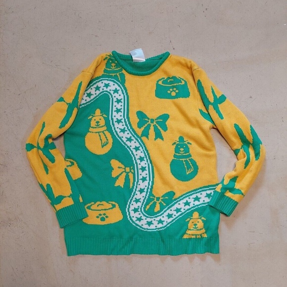 Cesar Designed By Dogs Ugly Christmas Sweater Large Ribbon Snow Bow - Picture 1 of 12